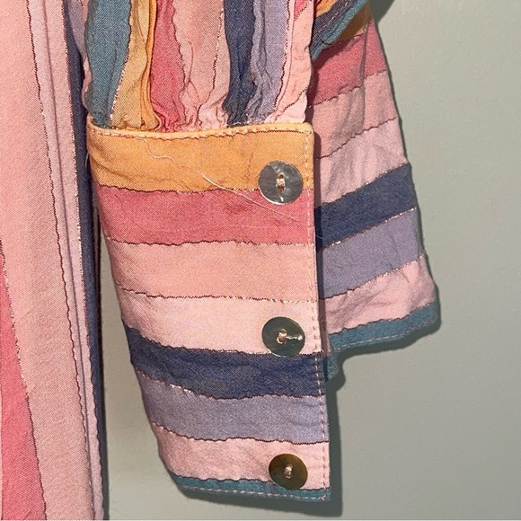 Self Contrast Sophia Maxi Dress L Bright Pastel Stripes with Metallic Thread NEW - Picture 10 of 12